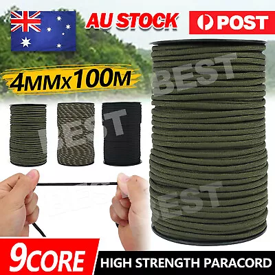 100M 550 Paracord Parachute Cord Lanyard Mil Spec Type III 9 Strand Core Rope AU • $16.95