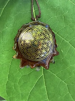 $49.95 • Buy Pinecone Cross-section Pendant With Gold Sacred Geometry Flower Of Life