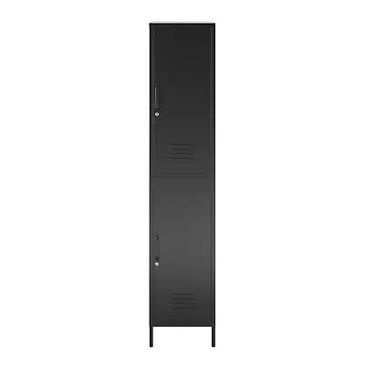 RealRooms Shadwick 2 Door Single Metal Locker Style Storage Cabinet Black • $234.99