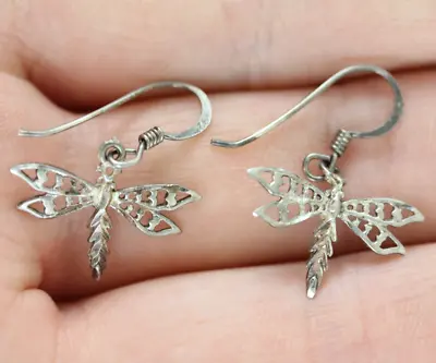 Vintage Filigree Dragonfly Sterling Silver Southwestern Dangle Earrings 925 • $17.60