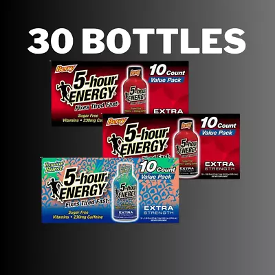 (30) Bottles 5 Hour Energy Extra Strength 10 Each Value Packs Tropical / Berry • $53.99