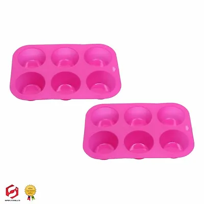 £7.49 • Buy 2x Pink 6 SILICONE LARGE MUFFIN YORKSHIRE PUDDING MOULD CUPCAKE BAKING BAKEWARE