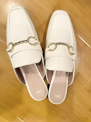 New Zara Chain Trim Open Back Cream Beige Loafers Mules Shoes Size 10 • $29.99