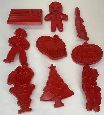 (9) Vintage Red Plastic Cookie Cutters Christmas Thanksgiving Holloween Flag • $9.74