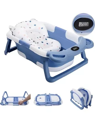 Baby Bath Tub For Toddler With Baby Cushion - White & Blue • £15