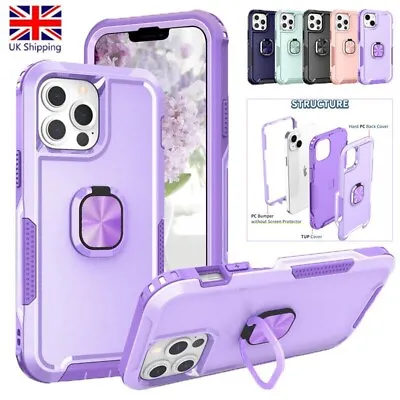 For IPhone 15 14 13 12 11 Pro Max XS Shockproof Heavy Duty Ring Stand Case Cover • £9.47