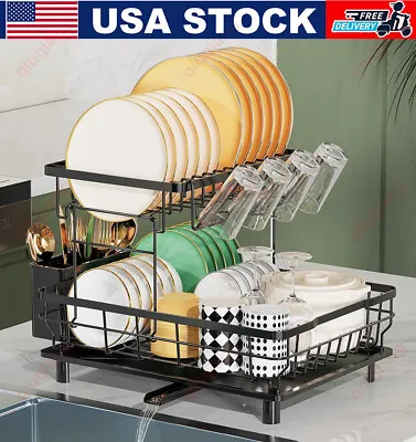 2 Tier Over The Sink Dish Drying Rack Dish Rack Above Kitchen Shelf Dish Drainer • $27.99