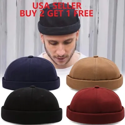 Men Retro Brimless Hat Skull Cap Sailor Cap Beanie Rolled Cuff Adjustable Paint • $7.29