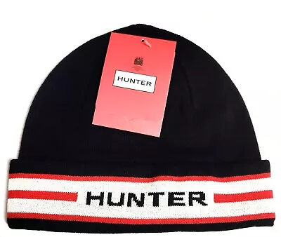 Hunter Striped Logo Beanie Hat One Size Unisex Adult Black Red Multi Acrylic NWT • $55