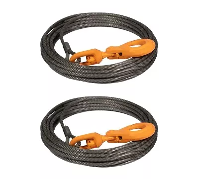 (2 Pk) Wire Rope Steel Winch Cable 3/8 X50' Self-Locking Swivel Hook 4250 # WLL • $169.99