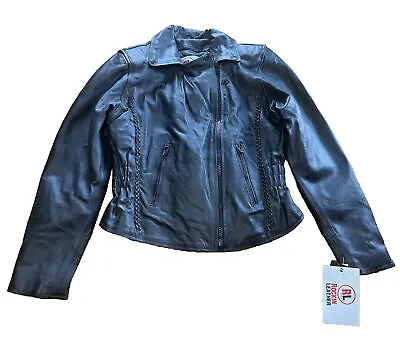 Rockin’ Leather Motorcycle Jacket Small Braided Leather Accent NWT Coat Zip Up • $129.44