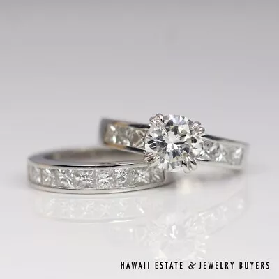 1.24CT Round Brilliant GIA Certified Diamond 1.50CTW Platinum Wedding Set Size 4 • $8000