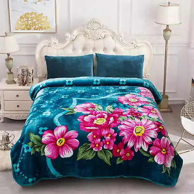 PlushFleece Blanket For BedLightweight Soft Blue Pink Floral BlanketQueen75x91 • $34.19