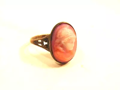 Vintage Sterling Silver Ring With Carved Pink Cameo; Size 6 • $14.99