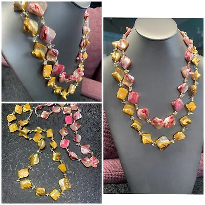 Vintage Boho Pink Yellow Blister  Pearl Necklace Set Of 2 Necklaces 22-20” • $29.98