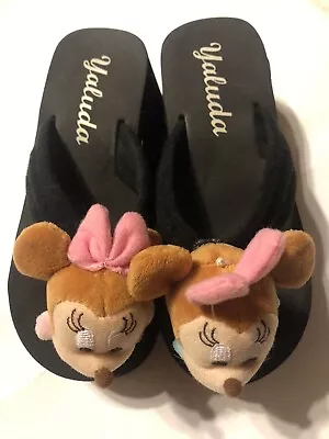Women's Platform Flip Flops Open Toe Sandals Black 3D Mickey Mouse Doll • $13
