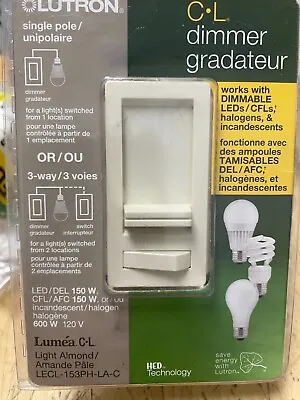 Lutron LECL-153PH-LA-C  120V 150W 1-Pole 3-Way CFL/LED Slide Dimmer Light Almond • $14