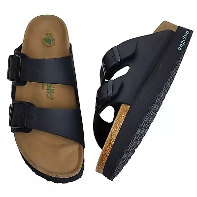 Birkenstock Papillio Arizona Grooved Vegan Slide Platform Sandals Black 2 Straps • $89.57