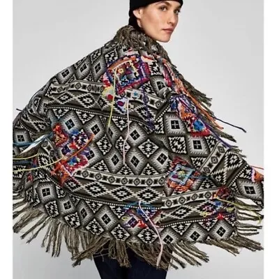 NWT Zara Fringe Embroidered Aztec Print Kimono/Jacket Size M • $129