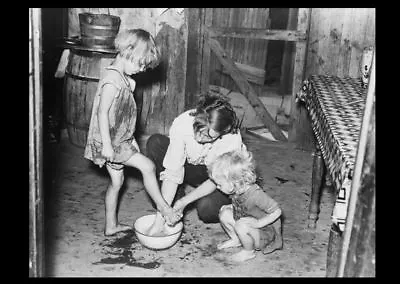 1938 Mother Washing Daughters PHOTO 1938 Great Depression Missouri Farmers Shack • $5.48