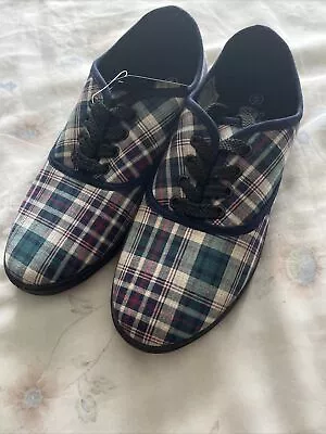 Miss  Fiori Navy/green Checked Canvas Shoes Size 5 • £6.50