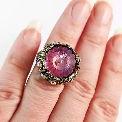 Unique Huge Pink Margarita? Stone Vintage Ring Victorian AB Stones Adjustable • $32