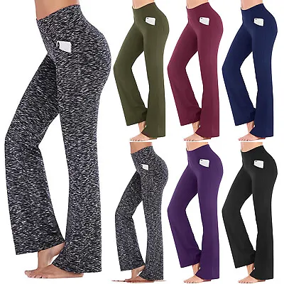 $34.22 • Buy Women High Waist Casual Gym Yoga Long Pants Sports Wide Loose Bootleg Trousers