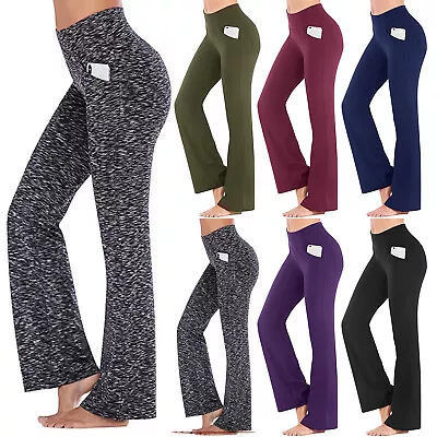 $34.22 • Buy Women High Waist Casual Gym Yoga Long Pants Sports Wide Loose Bootleg Trousers