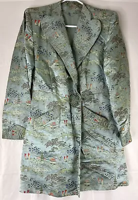 Vintage Satin Japanese Asian Print Kimono Jacket Lined Blazer • $24.95