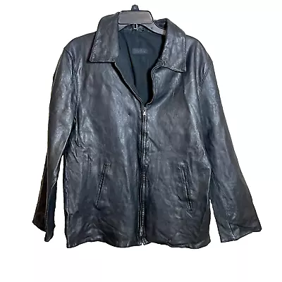 Barneys New York Moto Leather Jacket Mens Size 54 Black Full Zip Lined Pockets • $45.50