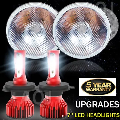 Pair Of H6024 7 Round Glass Headlight Housing +H4 Upgrades LED Conversion Lights • $121.99