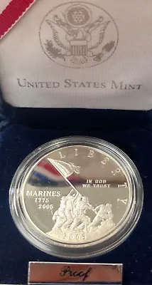 2005 P Marine Corps 230th Anniversary Proof Commemorative 90% Silver Dollar OGP • $85