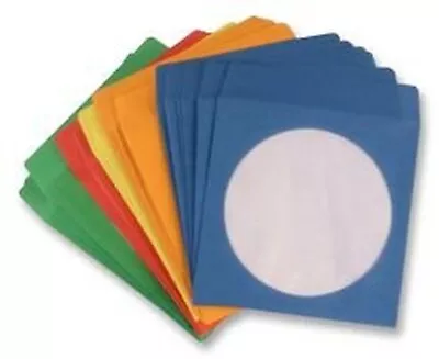 Coloured CD DVD Paper Sleeves Paper 50 Packets Clear Window Multi Colored Sleeve • £5.45