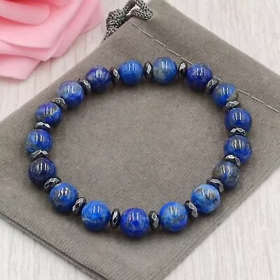 Handmade Natural Lapis Lazuli Crystal Healing Chakra Gemstone Stretch Bracelet • £5.99