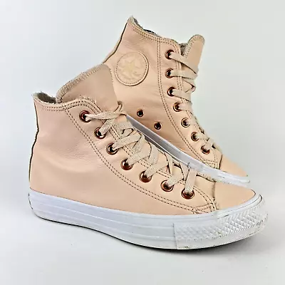 Women’s Converse All Star Hi Leather Trainers Pastel Rose/Tan Fur Lined UK 5 • £34.99