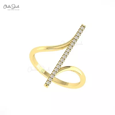 14K Gold Natural 0.14 Ctw GH Diamond Dainty Bar Ring Micro Pave Set Wedding Ring • $519.12