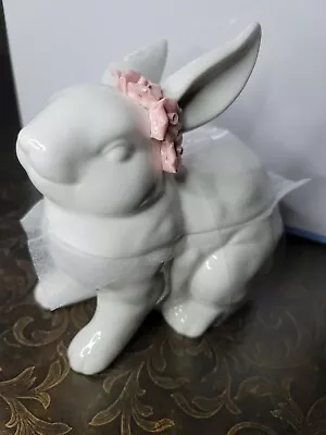 🌷 New Hopper Lane Bunny Rabbit White Cookie Bowl Candy Dish Jar  Easter Spring • $21.75