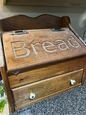 Vintage Wood Bread Box  W/ Drawer Primitive Country Kitchen Storage 17 X 15 X13 • $74