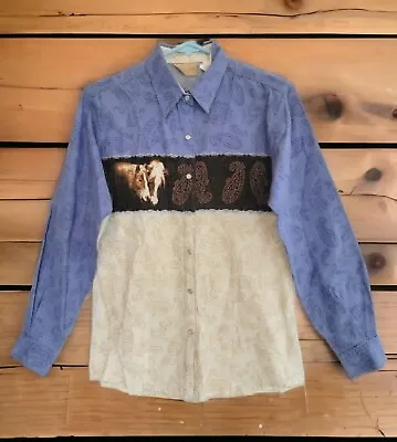Vintage WRANGLER Western Cowgirl Rodeo Logo Pearl Snap Shirt Horses Paisley Sz S • $59.96