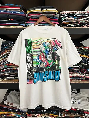 Vintage 90s Kawasaki Sinisalo Jeff Ward Moto Racing White T-shirt Size XL • $70