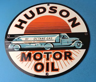 Vintage Hudson Motor Oil Truck Gas Pump Plate Service Station Tanker Sign • $142.47