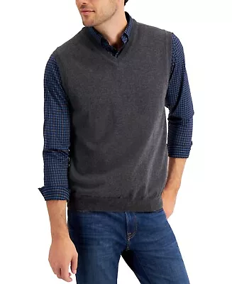 Club Room Mens V Neck Sweater Vest Charcoal Heather XL • $12.50