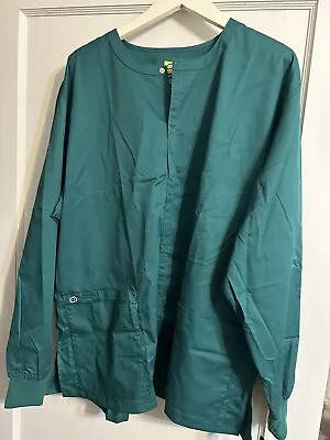 Wonder Work Wink Hunter Green Scrub Jacket Snap Up Long Sleeve SZ 2XL  NEW • $16.40