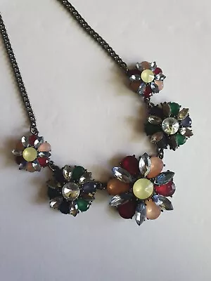 Statement Multicoloured Acrylic Flowers Gem Necklace Blue Red Pink Green • £4.99