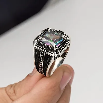 Men's Ring 925 Sterling Silver Turkish Jewelry  Mystic Topaz Stone All Size • £43.37