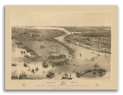 1851 New York City New York Vintage Old Panoramic NY City Map - 18x24 • $13.95