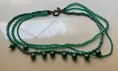 Kaari Meng NYC Designs 3 String Choker Necklace Green & Blue Beaded Vintage 90s • $5