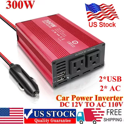 300W Car Power Inverter DC 12V To AC 110V Pure Sine Wave Converter Auto Charger • $20.95