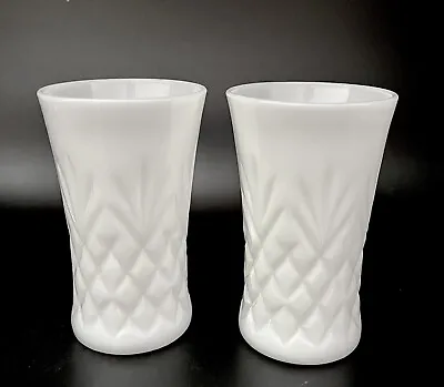 Set Of 2 Vintage White Milk Glass Prescut Pineapple Pattern Tumblers 5 In 8 Oz • $11.99