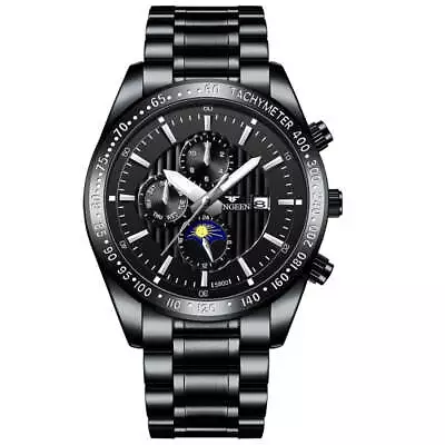 FNGEEN 5800 Men Three Eyes And Six Pins Watch Student Quartz Watch(Black Steel B • £11.99